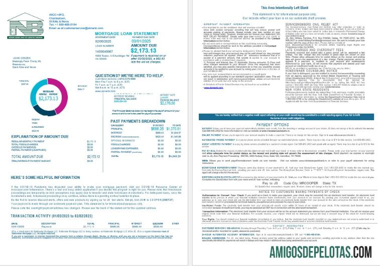 Extrato de hipoteca do banco SKNA de São Cristóvão e Nevis em formatos Word e PDF 1 2 exemplo real